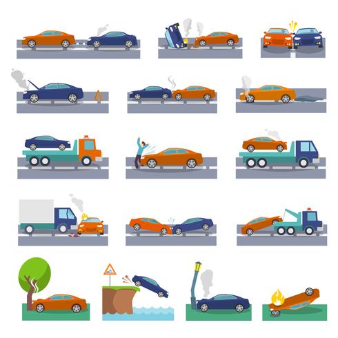 Iconos de accidente de coche vector