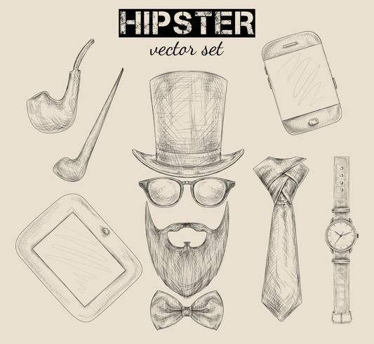 Set de accesorios hipster dibujados a mano vector