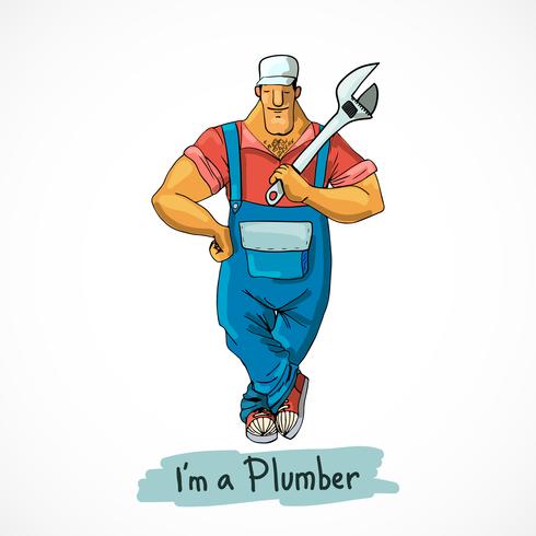 Plumber with monkey wrench vector