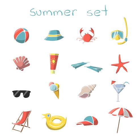 Conjunto de iconos de viaje de vacaciones de verano vector