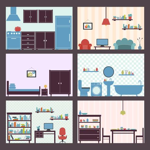 Interiors set flat vector