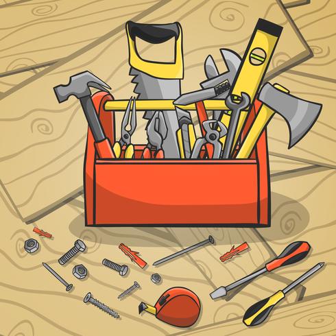 Caja de herramientas de trabajo y kit de instrumentos. vector