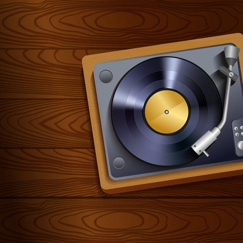 Disco de vinilo sobre fondo de madera. vector