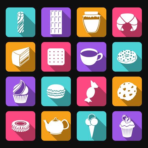 Conjunto de iconos planos de dulces vector