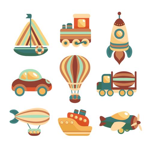 Conjunto de iconos de juguetes de transporte vector