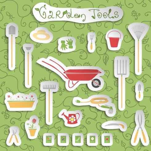 Garden tools stickers set vector