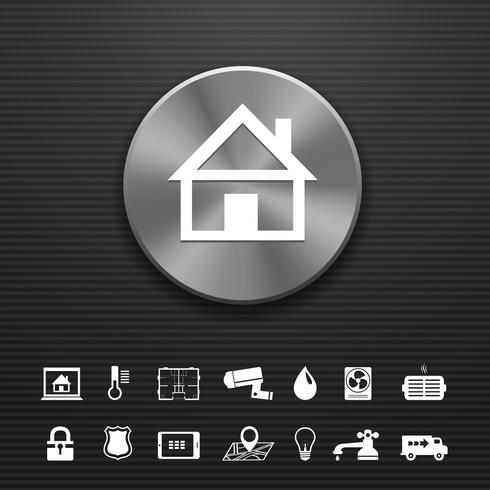 Smart home automation technology metal button vector