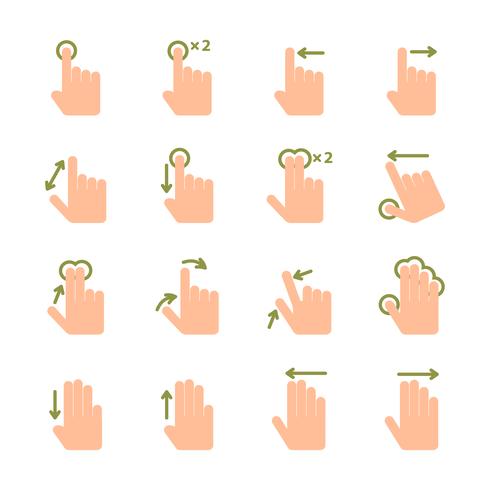 Hand touch gestures icons set vector