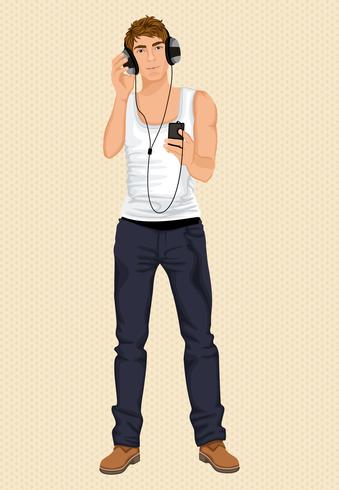 Young man  with headphones vector