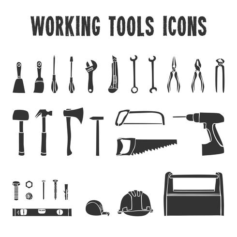 Working tool box icons set vector