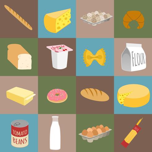 Iconos planos de comida vector