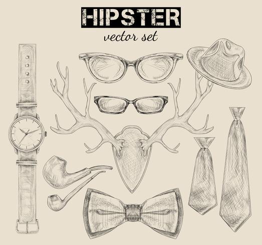 Set de accesorios de estilo hipster dibujados a mano vector