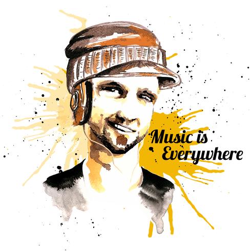 Man ink hipster headphones vector