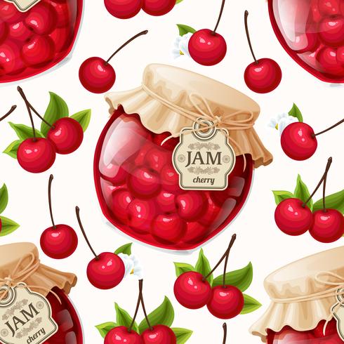 Cherry jam seamless pattern vector