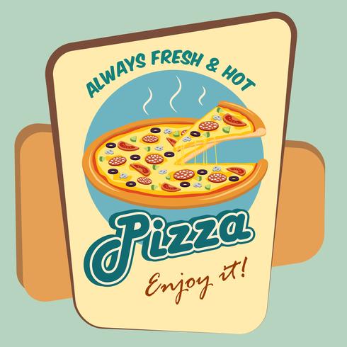 Cartel publicitario redondo de pizza. vector