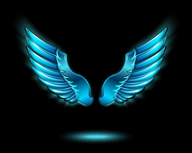 Blue glowing angel wings vector