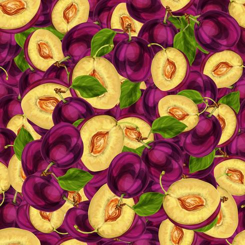 Seamless plum fruit sliced pattern vector