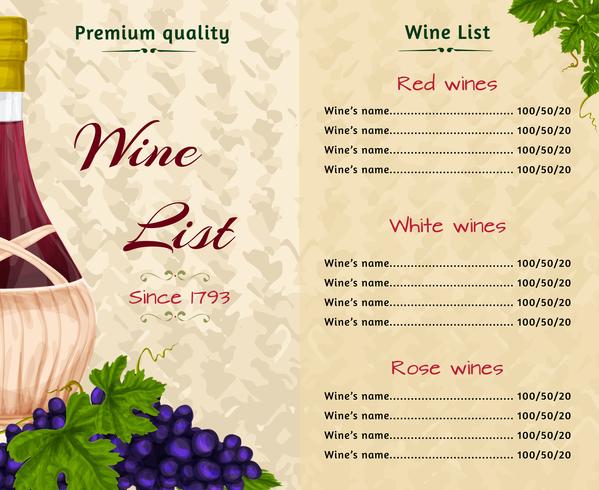 Wine list template vector