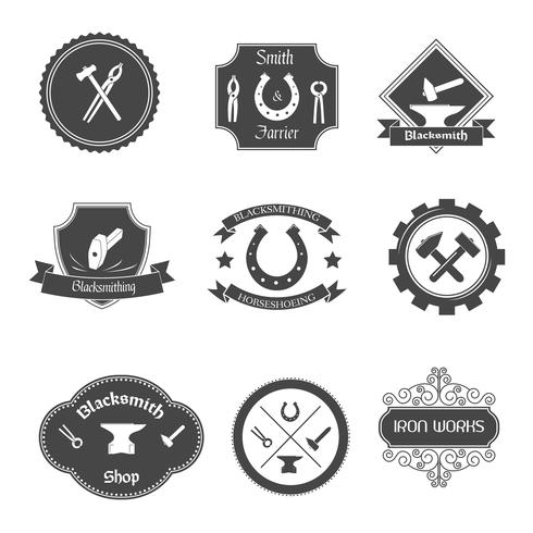 Blacksmith labels collection icons set vector