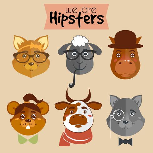 Colección de animales de personajes de dibujos animados de hipster vector