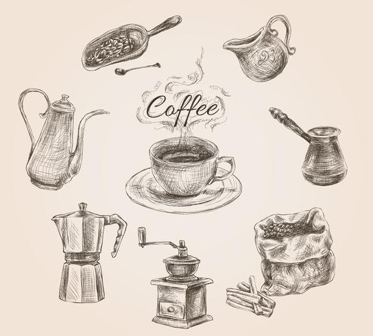 Hand drawn retro coffee set vector