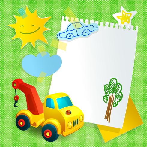 Toy construction machine paper postcard template vector