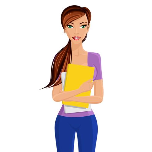 Chica estudiante sosteniendo carpeta vector