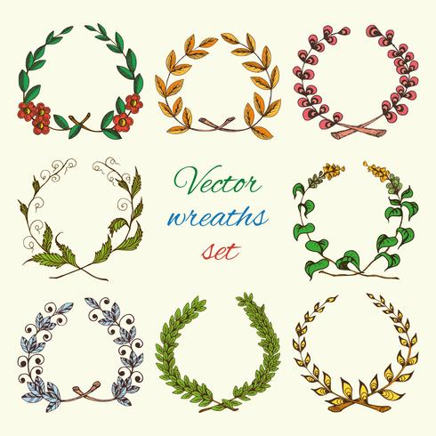 Hand drawn wreaths colored set vector