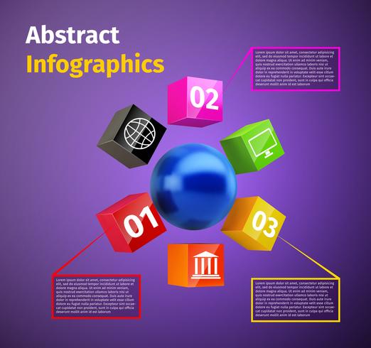 Cubes and 3d sphere infographic vector