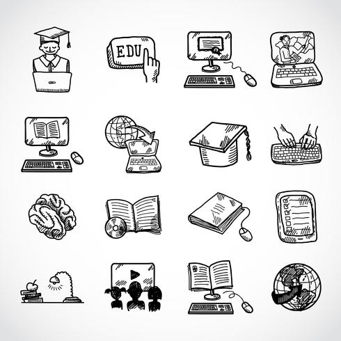 Online education icon sketch vector