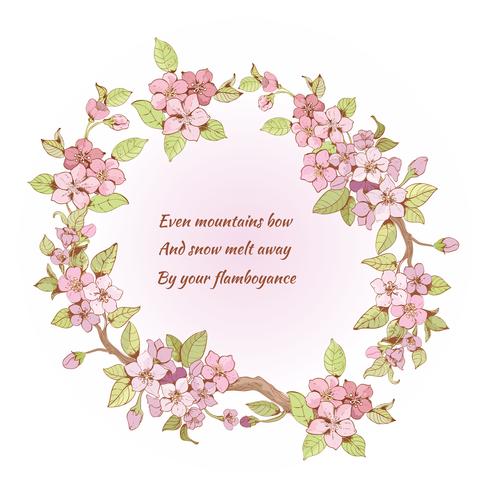 Cherry frame with poem vector