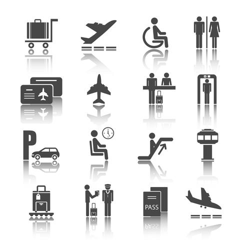 Conjunto de iconos de aeropuerto plano vector