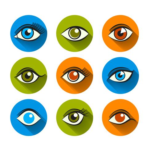 Conjunto plana de iconos de ojos vector