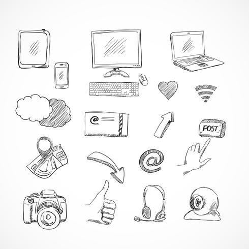 Doodle conjunto de iconos de redes sociales vector