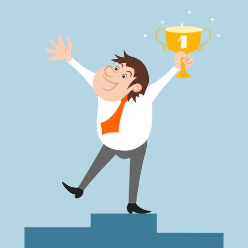 Businessman character won trophy vector