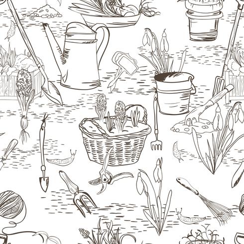 Dibujo transparente con herramientas de jardinería. vector