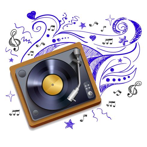 Music doodle vinyl record player vector