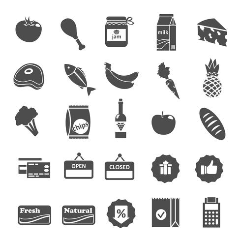 Supermarket Food Selection Icons Set vector