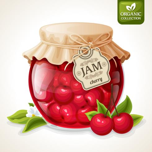 Cherry jam jar vector
