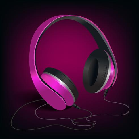 Pink headphones on purple background vector