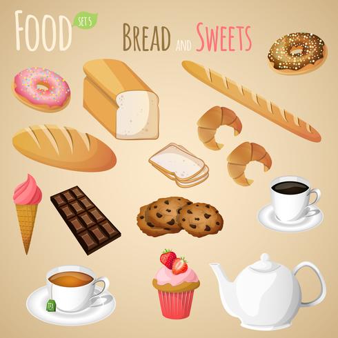 Bread and sweets set vector