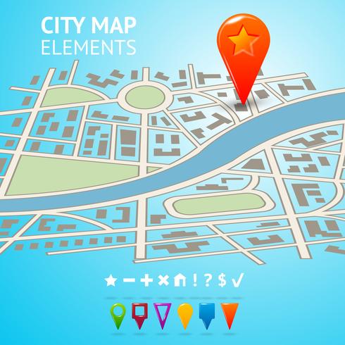 City map with navigation markers vector