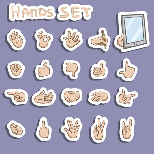 Set de pegatinas de gestos de manos. vector