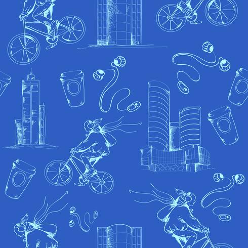 Blueprint city seamless pattern vector