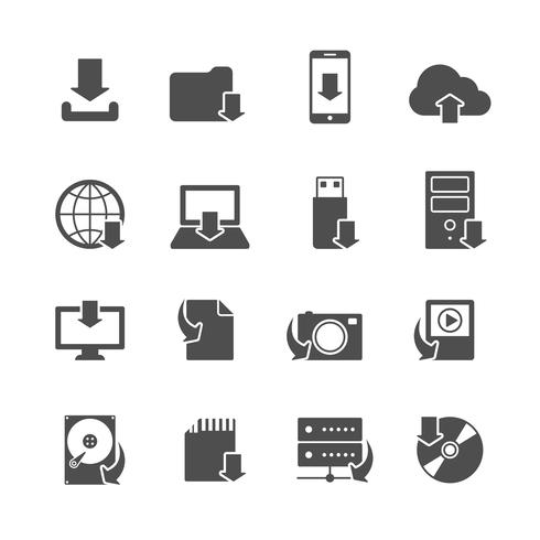 Conjunto de iconos de símbolos de descarga de Internet vector