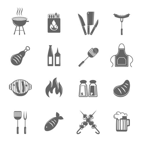 Bbq grill icons set vector