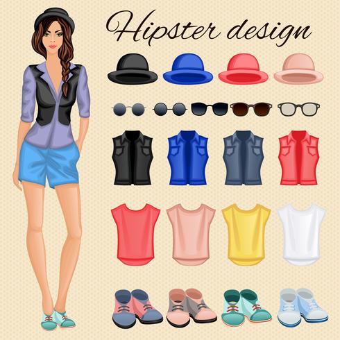 Hipster girl elements vector