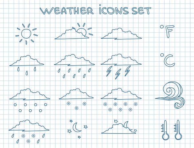 Conjunto de pictogramas de previsión meteorológica vector