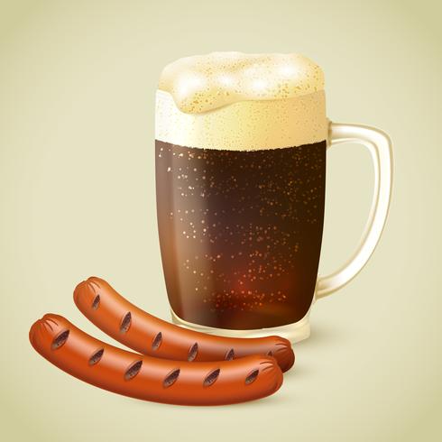Dark beer and grilled sausage vector