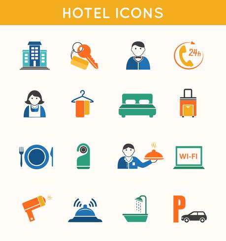 Hotel conjunto de iconos planos de viaje vector